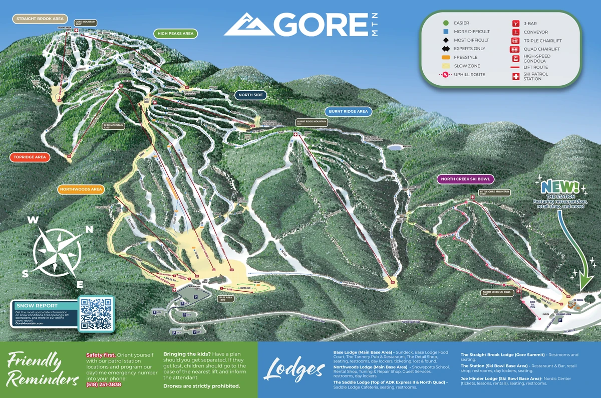 Official piste map · Gore Mountain · 2025–2026 — ski runs and lifts