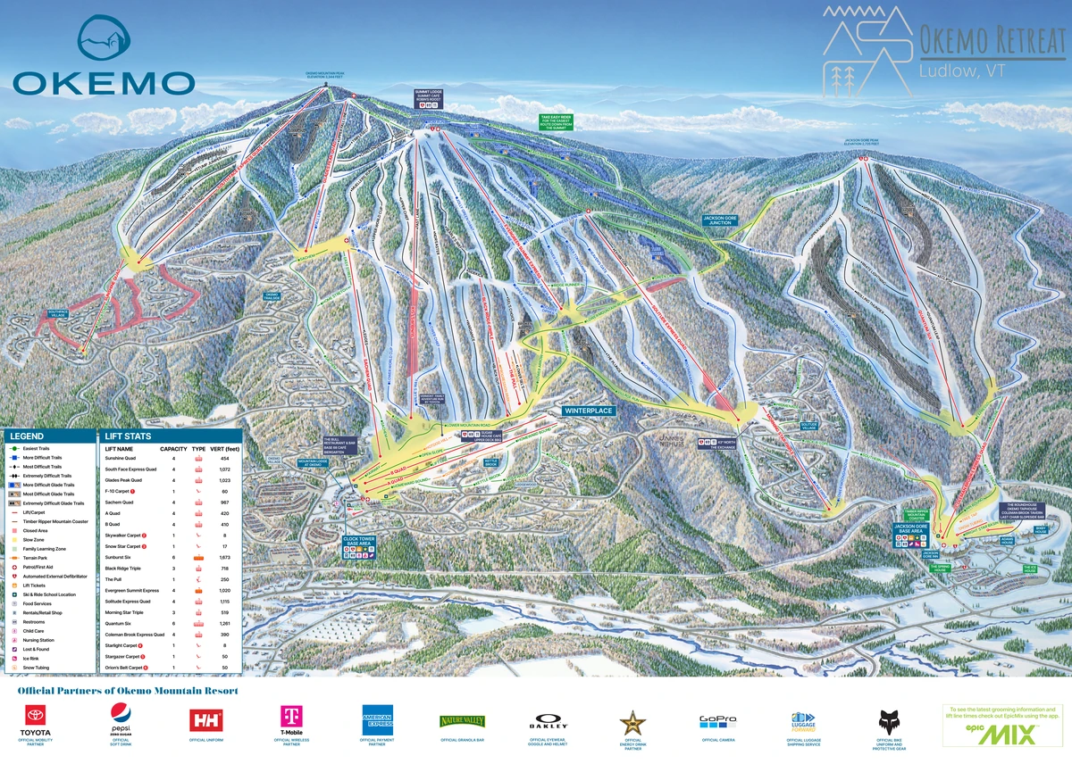 Official piste map · Okemo Mountain · 2022–2023 — ski runs and lifts