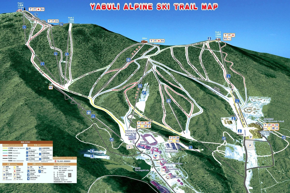Official piste map · Yabuli — ski runs and lifts